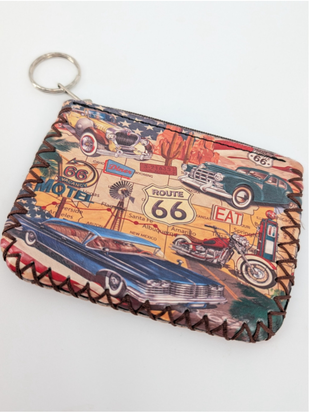 Monarque by Fig Design Group Route 66 Keychain Wallet Classic Car Americana